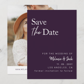 Purple Simple Calligraphy Photo Save The Date