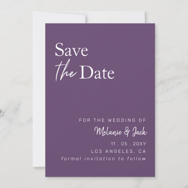 Purple Simple Calligraphy Photo Save The Date (Front)