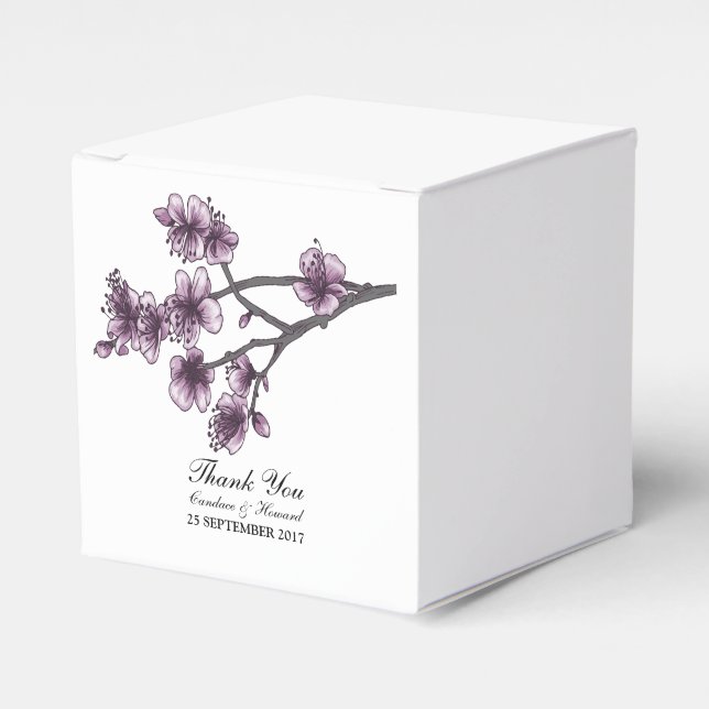Purple Simple Cherry Blossoms Favor Boxes (Front Side)