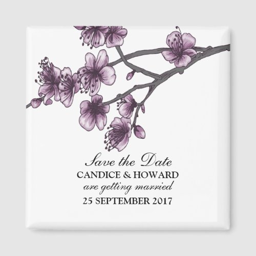 Purple Simple Cherry Blossoms Save the Date Magnet