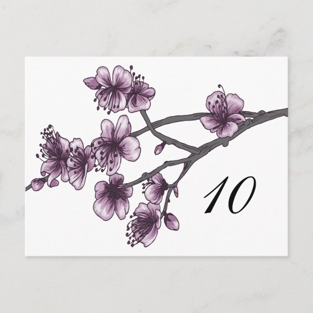 Purple Simple Cherry Blossoms Table Number (Front)