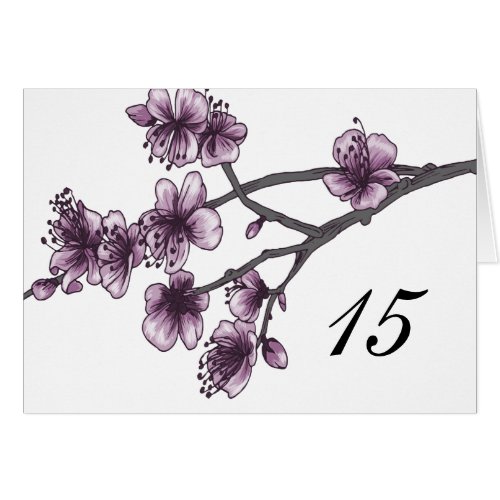 Purple Simple Cherry Blossoms Table Number Card