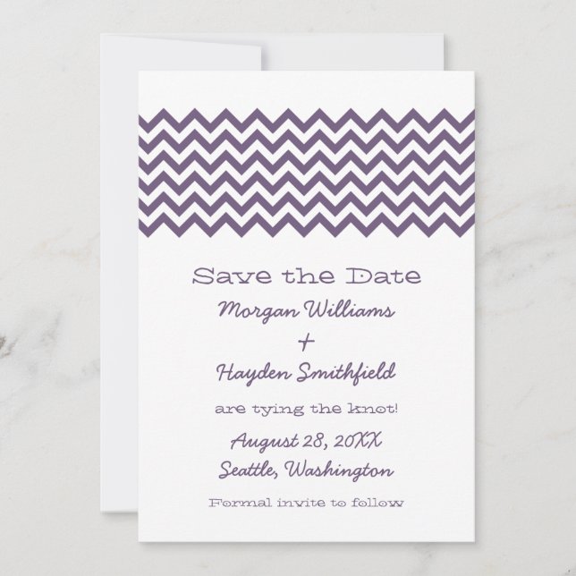 Purple Simple Chevron Save the Date Invite (Front)