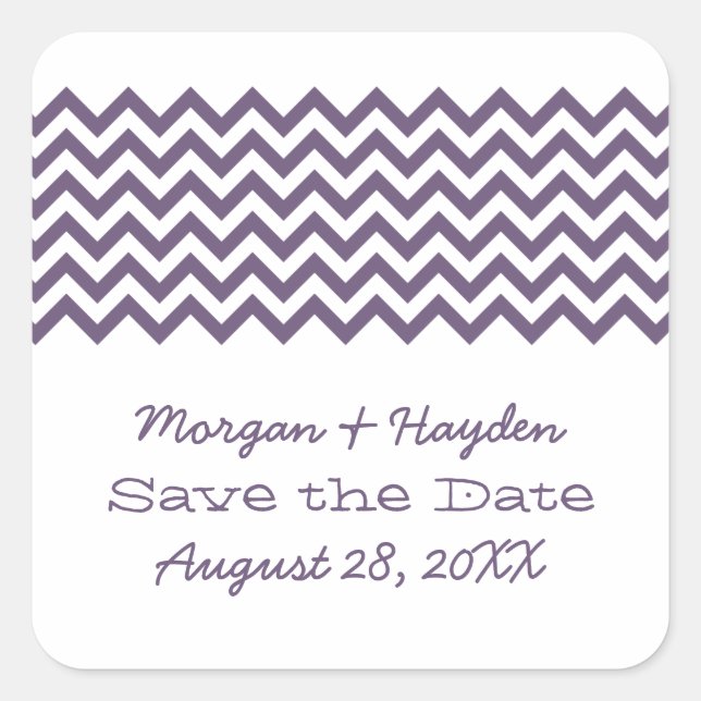 Purple Simple Chevron Save the Date Stickers (Front)