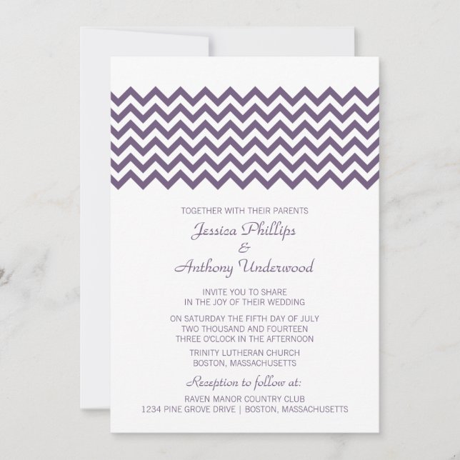 Purple Simple Chevron Wedding Invite (Front)