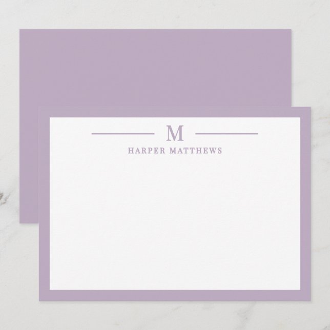 Purple Simple Classic Stationery Note Card (Front/Back)