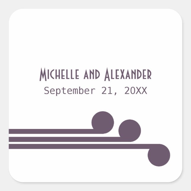 Purple Simple Deco Chic Wedding Stickers (Front)