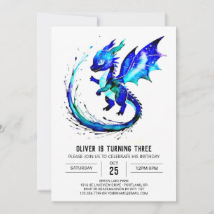 Purple Simple Dragon Digital Boy Birthday  Invitation