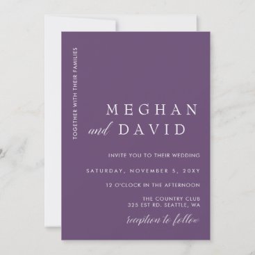 Purple Simple Elegant Minimal Modern Wedding  Invitation
