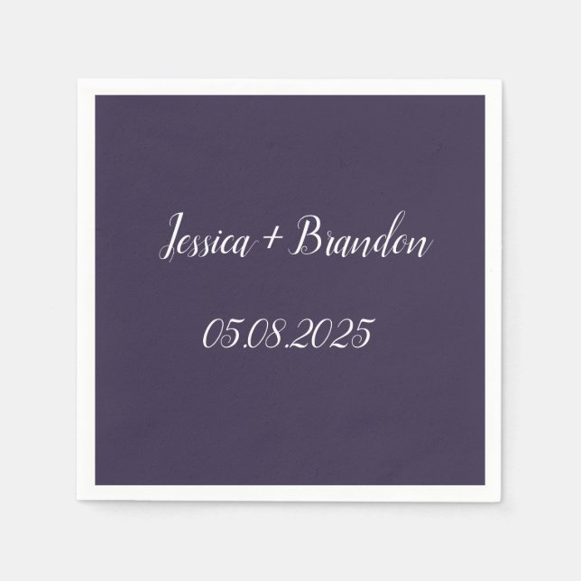 Purple Simple Elegant Minimalist Wedding  Napkins (Front)