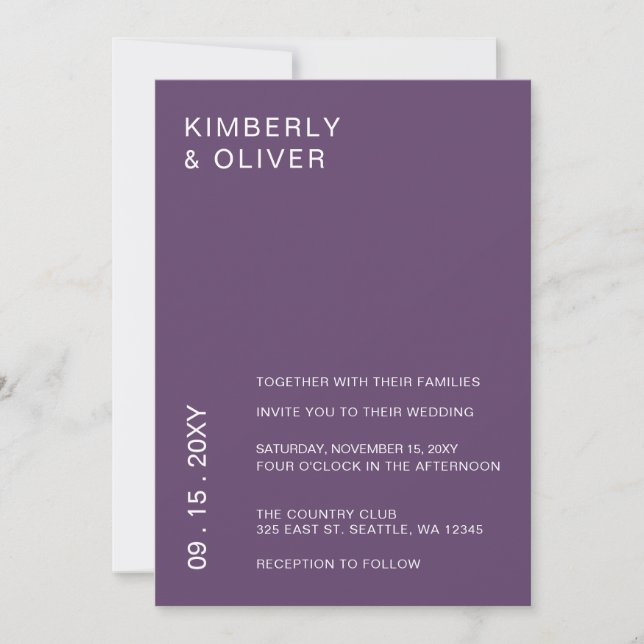 Purple Simple Elegant Modern Wedding  Invitation (Front)