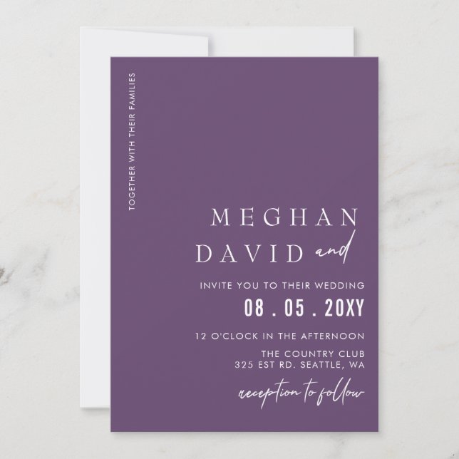 Purple Simple Elegant Modern Wedding  Invitation (Front)