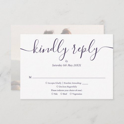 Purple Simple Elegant Script Photo Wedding RSVP Card