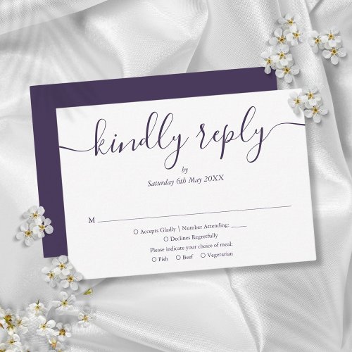 Purple Simple Elegant Script Wedding RSVP Card