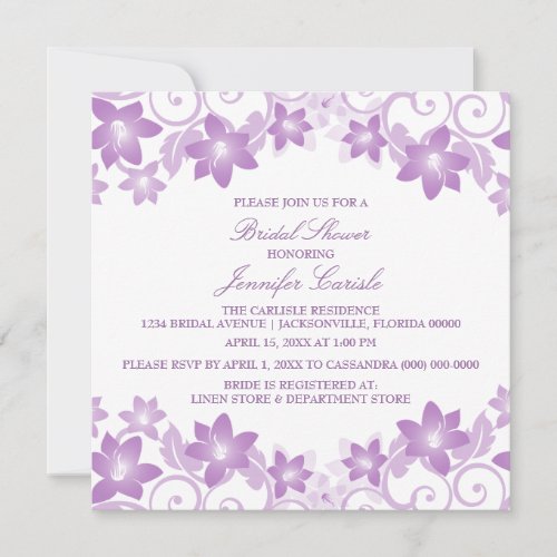 Purple Simple Floral Bridal Shower Invite