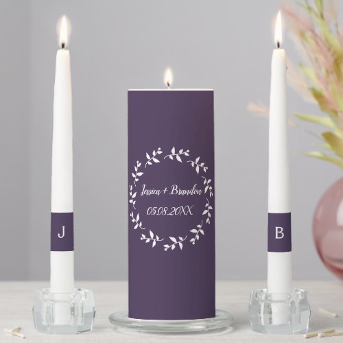 Purple Simple Floral Couple Minimalist Modern Unity Candle Set