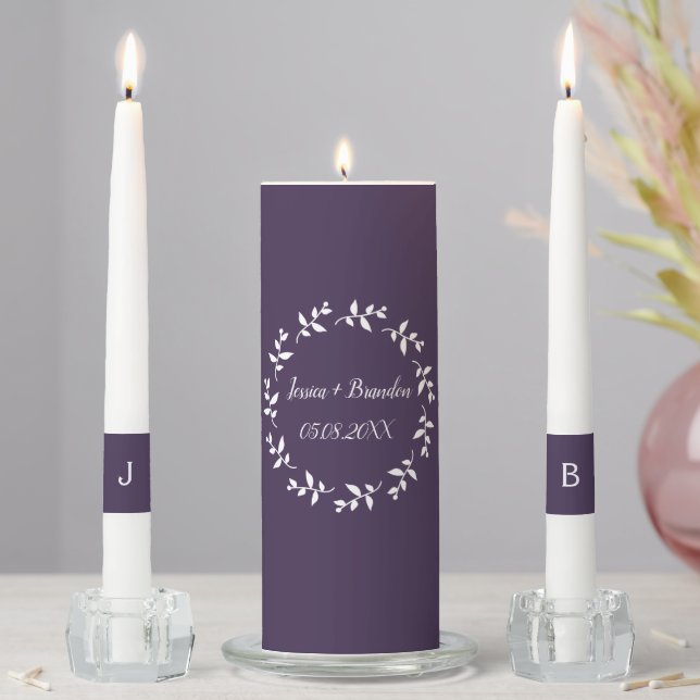 Purple Simple Floral Couple Minimalist Modern Unity Candle Set (In Situ)