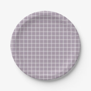 Purple Simple Gingham Gender Neutral Baby Shower Paper Plates