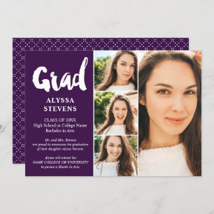 Purple simple Grad script 4 photos graduation Invitation