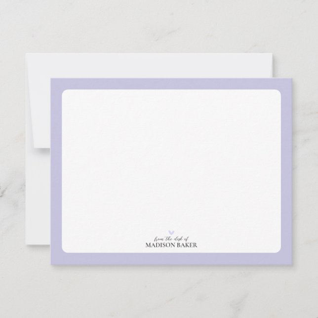 Purple | Simple Heart Personalized Stationery Note Card (Front)