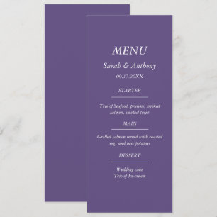 Purple Simple Minimalist Elegant Wedding Food Menu