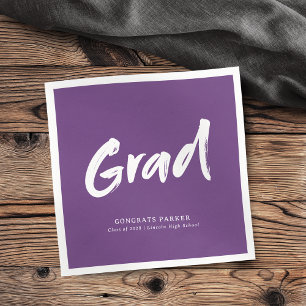 Purple Simple Modern Brush Script Grad Party Napkins