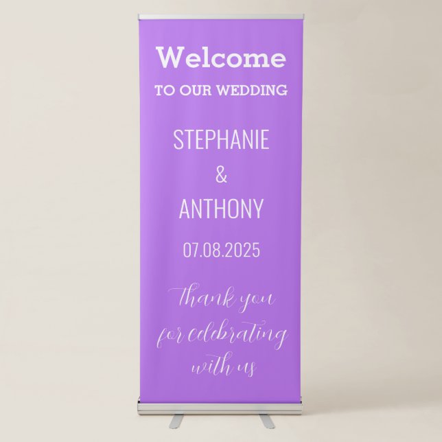 Purple Simple Modern Minimalist Elegant Wedding Retractable Banner (Front)