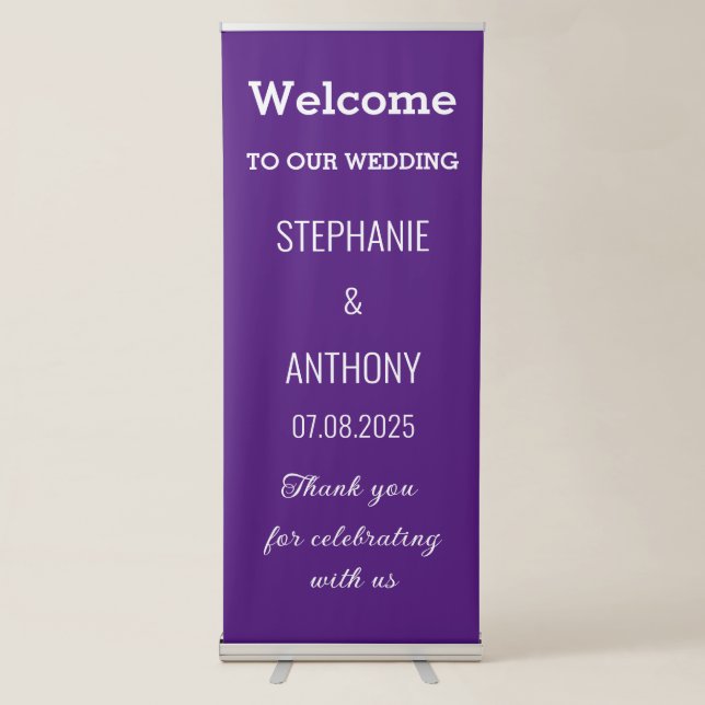 Purple Simple Modern Minimalist Elegant Wedding Retractable Banner (Front)