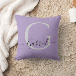 Purple Simple Monogram Elegant Throw Pillow
