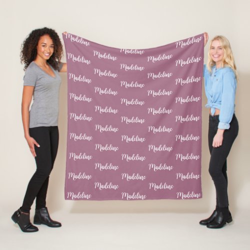 Purple Simple Repeating Script Name  Fleece Blanket