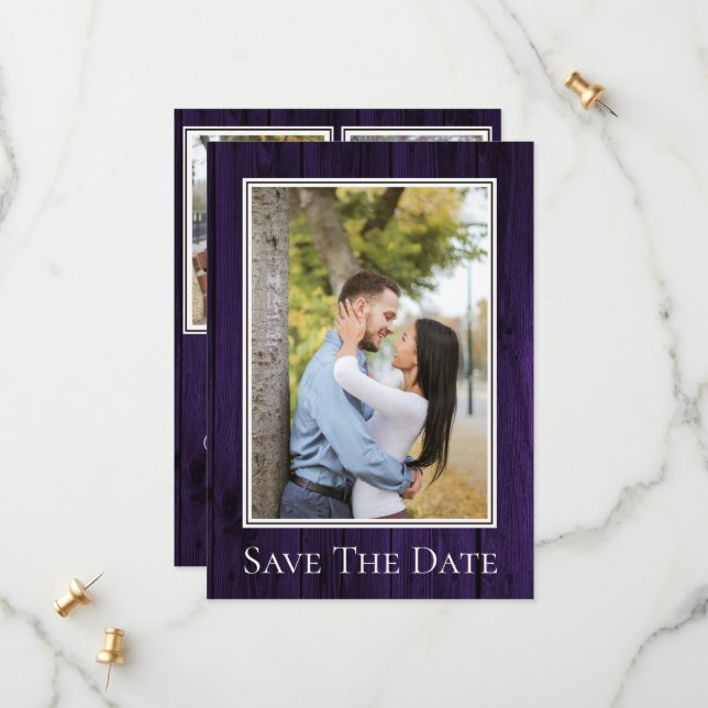 Purple Simple Rustic Photo Save The Date (Front/Back In Situ)