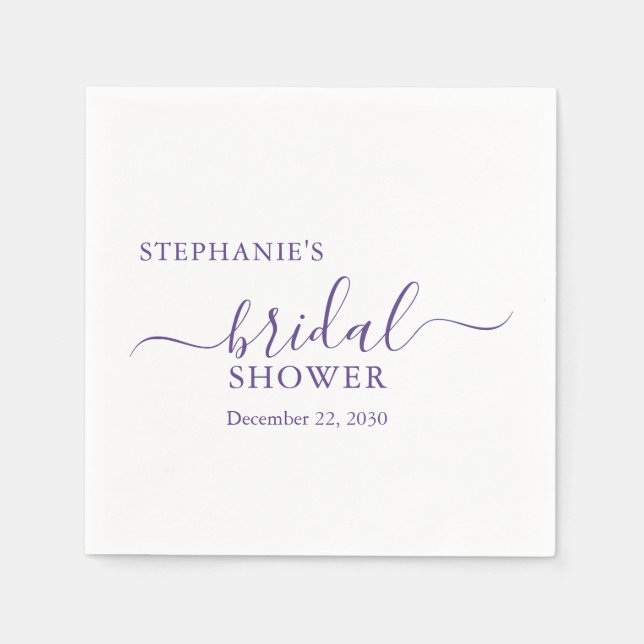 Purple Simple Script Bridal Shower Napkins (Front)