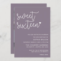 Purple Simple Script Sweet 16 Birthday Photo  Invitation