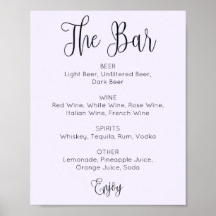 Purple simple script wedding bar. Alcohol drinks Poster