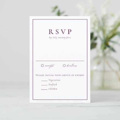 Purple Simple Typography Formal Wedding RSVP Card