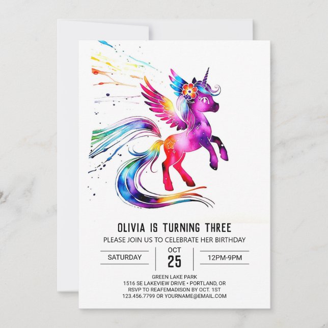 Purple Simple Unicorn Digital Birthday Invitation (Front)