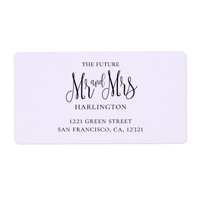 Purple simple wedding. Mr and mrs modern address Label (Front)
