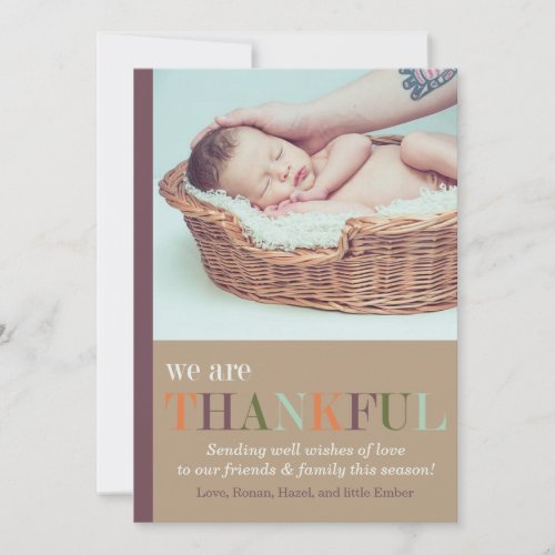 Purple simplistic Custom Photo we are Thankful  Holiday Card