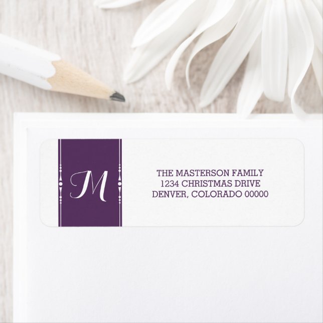 Purple Simply Chic Monogram Holiday Address Labels (Insitu)