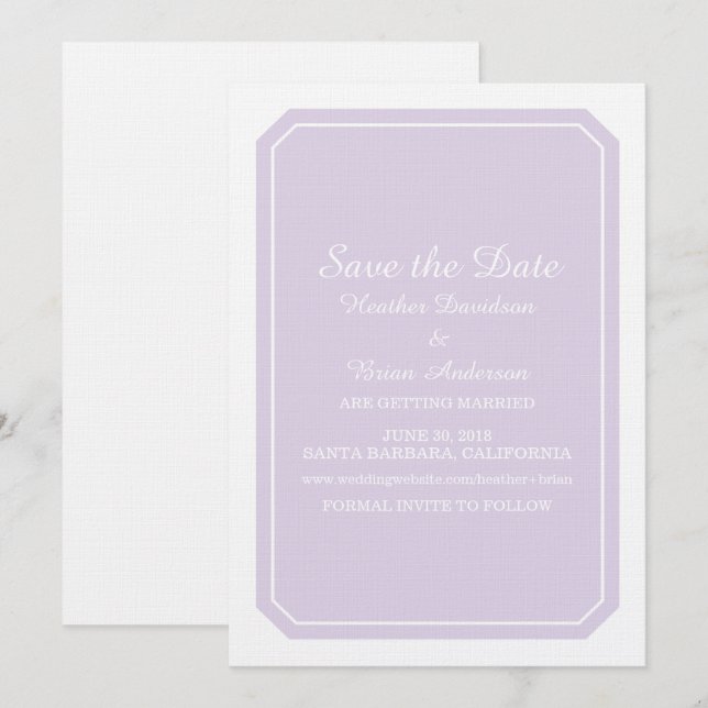 Purple Simply Elegant Save the Date Invite (Front/Back)