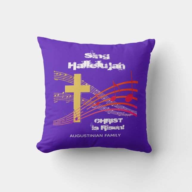 Purple SING HALLELUJAH CHRIST IS RISEN Easter Throw Pillow (Front)