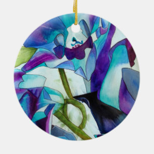 Purple Singapore Orchid flower watercolor art Ceramic Ornament