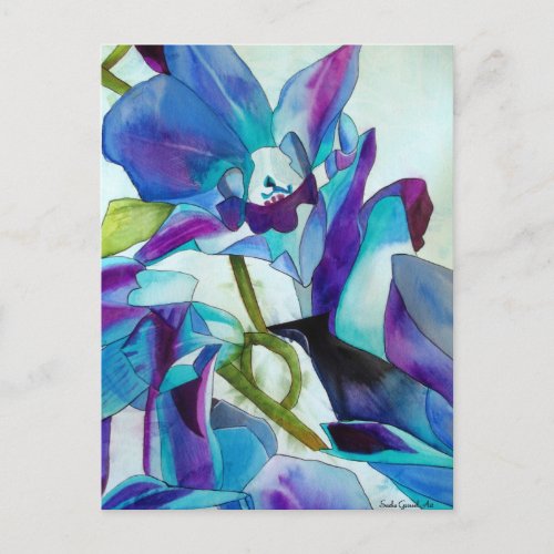 Purple Singapore Orchid flower watercolor art Postcard