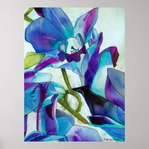 Purple Singapore Orchid flower watercolor art Poster