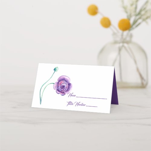 Purple Single Anemone Name Place Card