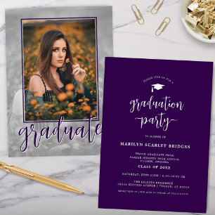 Purple Single Photo Script Graduation Invitation