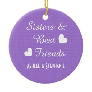 Purple Sisters and Best Friends 2 Hearts A08A Ceramic Ornament