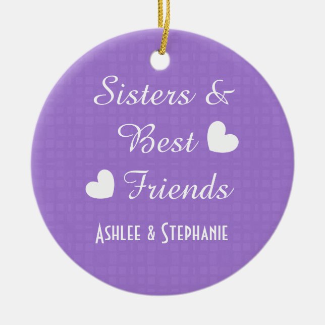 Purple Sisters and Best Friends 2 Hearts A08A Ceramic Ornament (Front)
