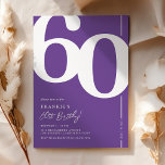 Purple Sixty 60th Birthday Party Invitations<br><div class="desc">Trendy purple 60th birthday party invitations featuring the number '60' in a large bold serif font,  and a modern invite template that is easy to personalize.</div>