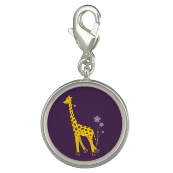 Purple Skating Funny Cartoon Giraffe Charm by borianag at Zazzle